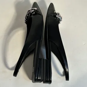 BP Black Pointed Toe‎ Slingback Flats with Silver Chain Detail Women's Size 6.5M thumbnail 6