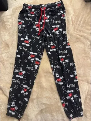 Disney Mickey Mouse PJ Pants Womens Medium Black Star Print Jogger Sleepwear (D) thumbnail 1