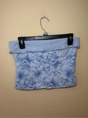 Hollister Pale Blue Floral Fold-Over Tube Top thumbnail 3