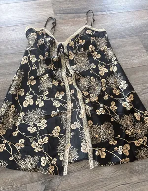 Victorias Secret Black Gold Floral Satin Lace Trim Babydoll Chemise Small thumbnail 1
