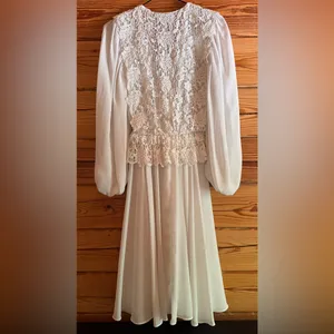 Vintage Felix Arbeo White Chiffon Lace Dress Romantic Long Sleeve 70s Small thumbnail 10