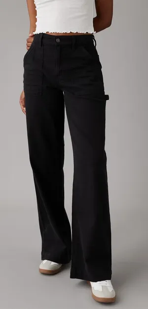 American Eagle Black Super High-Rise Baggy Wide-Leg Jeans thumbnail 1