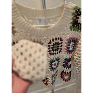 Luna Ivy Granny Square Crochet Sweater Cream Colorful Open Knit Women Size S NWT thumbnail 4
