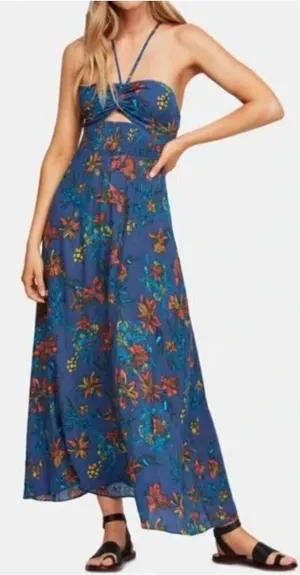 FREE PEOPLE 💙🧡 Floral Halter Maxi Dress - Size XS thumbnail 1