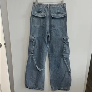 Papermoon Cargo Jeans Blue High Rise Wide Leg Utility Denim Y2K M/8 thumbnail 3