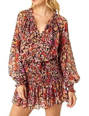 Misa Los Angeles Celina Dress in Fire Floral Feminine - Red, Pink, Black XS Gorg thumbnail 1