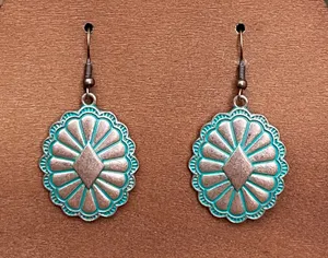 Copper Concho Earrings with Brushed Turquoise Blue thumbnail 1