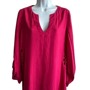 Young Fabulous & Broke Cape Code Pink Linen Maxi Dress M Eyelet Crochet Caftan thumbnail 5