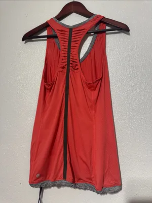 Lululemon Coral Red Gray Trim V-Neck Waistcord Racerback Athletic Tank Top 6 thumbnail 7