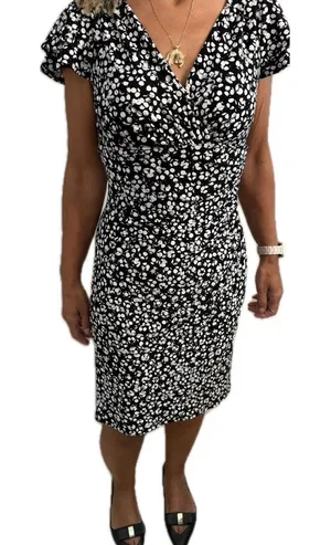 Lauren Ralph Lauren Faux Wrap Dress V-Neck Flutter Sleeve Side Ruching 8 thumbnail 1
