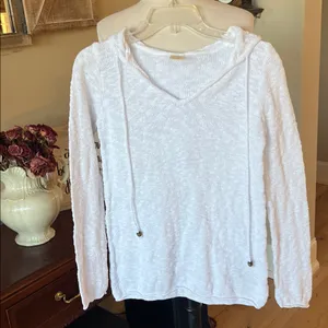 White Cotton Sweater Pullover Hooded thumbnail 9
