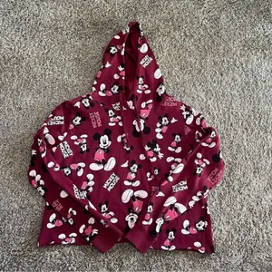 Disney Mickey Mouse Women’s Hoodie Cropped Burgundy Medium M Cotton Blend Casual thumbnail 2
