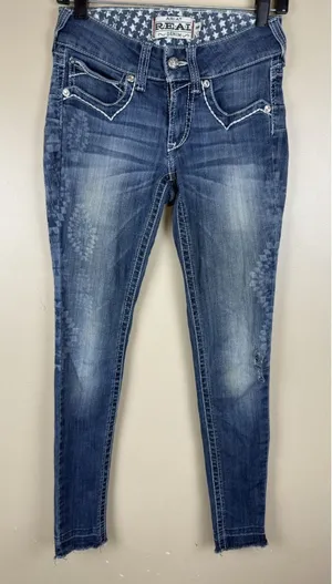 ARIAT R.E.A.L. Skinny Jeans Women’s 26R Low Rise Denim Frayed Hem Blue thumbnail 1