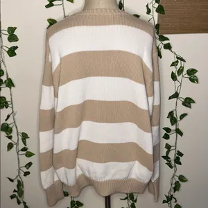 Brandy Melville Brianna Thick Oversized Cotton Tan & White Striped Sweater thumbnail 2
