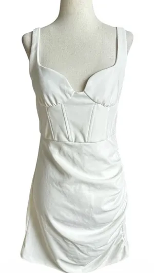 Zara White Corset Ruched Mini Dress Sweetheart Neckline Sleeveless Large | 61-45 thumbnail 1