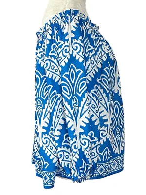 Flying Tomato Off Shoulder Artisan Boho Blouse Top Blue and White Medium thumbnail 3