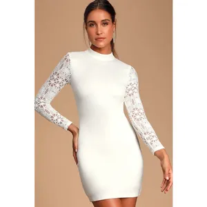 NWT Lulus Lace Up Your Sleeve White Lace Long Sleeve Bodycon Dress Cocktail XS thumbnail 3