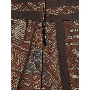 Peruvian Connection Brown Pima Cotton Tribal Print Pleated Maxi Skirt Size 6 thumbnail 4