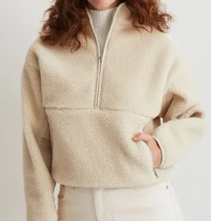 Madewell Faux Shearling Cream Cropped Half Zip Pullover Teddy Jacket thumbnail 1