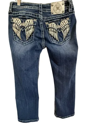 Miss Me Mid Rise Cuffed Capri Jeans Size 30 Angel Wings Embellished MP6377P thumbnail 2