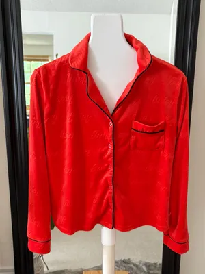 JUICY COUTURE Orange Velour Long Sleeve Button Down Pajama Shirt thumbnail 1