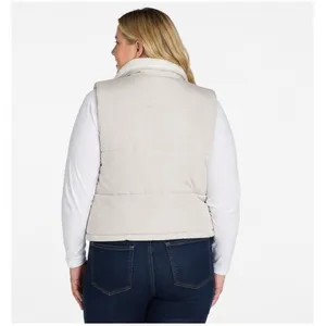 No Boundaries Womens Reversible Puffer Sherpa Vest Size XL Stone Tile Zip Pocket thumbnail 10