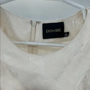 DO+BE Cream Mini Dress L floral puff short sleeve drop waist damask bridal thumbnail 7