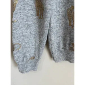 Brodie Cashmere Sweater Womens Medium Grey Foil Leopard Animal Print Crewneck thumbnail 4
