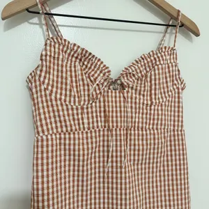 Urban Outfitters‎ | Orange White Plaid Gingham Tie Front Mini Dress, Size M thumbnail 4