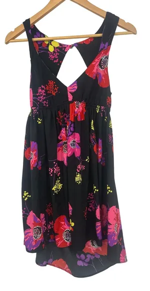 Roxy Floral Mini Dress Women S Black High Low Keyhole Y2K Whimsigoth Tropical thumbnail 1