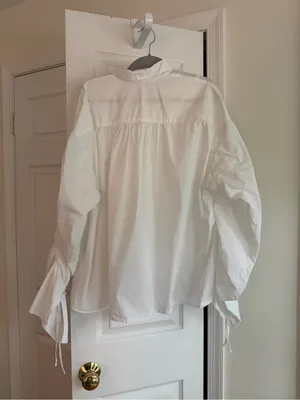 Free People Cotton Brown Eyed Girl White Poplin Ruched Tie Sleeve Shirt S thumbnail 7