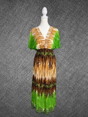 Green And Brown Patterned Maxi Dress Size M thumbnail 3