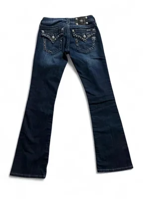 Miss Me Dark Indigo Boot Cut Jeans with Rhinestone Pockets thumbnail 3