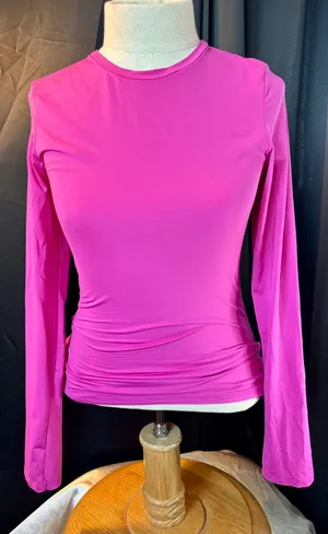 Victoria's Secret PINK Long Sleeve Thermal Top Fuchsia Pink Crew Neck Medium thumbnail 1