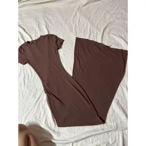 REORIA Brown Ribbed Bodycon Maxi Dress XS Short Sleeve Stretch Minimalist thumbnail 5