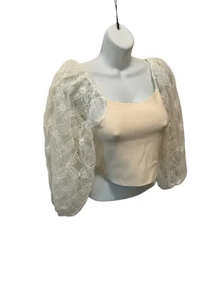 Cloud Ten Lace Puff Sleeve Cropped Sweater Sz L Whimsigoth Witchy Romantic NEW thumbnail 3