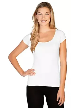 Ella Yoga Women's Size Small Scoop Neck Cap Sleeve T-Shirt White Stretch Viscose thumbnail 1