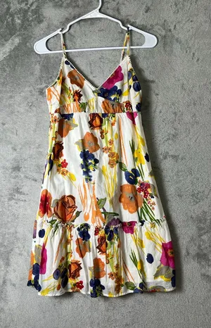 Vintage American Eagle Floral Tiered Babydoll Mini Sundress 100% Cotton Size 6 thumbnail 1