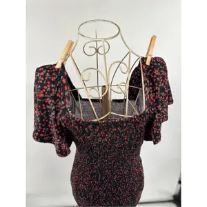 Waverleigh Black Red Floral Smocked Short Sleeve Dress Size Large NWT thumbnail 5