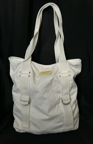 Aeropostale White Canvas Tote Bag with Strap Accents thumbnail 1