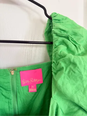 Lilly Pulitzer Kylanne Puff Sleeve Linen Mini Dress in Gecko Green thumbnail 4