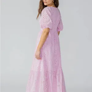 Sanctuary Ruffle Puff Sleeve Eyelet Maxi Dress Pink‎ Size 4 NWOT thumbnail 5