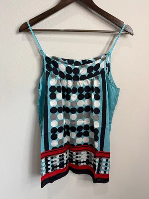 Cabi Aqua Black Abstract Print 100% Silk Square Neck Tank Top Size M thumbnail 2