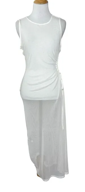 Forever 21 White Sheer Mesh Lace Cover-up Side Tie Swimwear Dress Size Large thumbnail 1