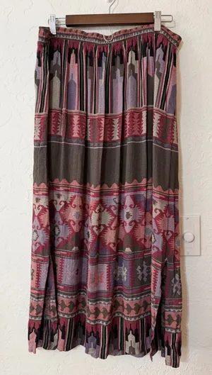 Vtg Monterey Petites 90s Aztec Southwestern Tribal Geometric Rayon Maxi Skirt S thumbnail 1