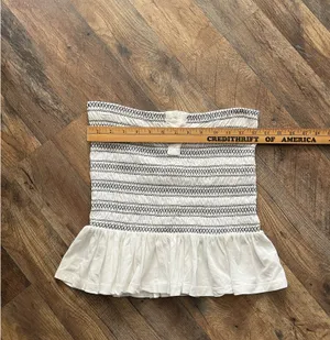 Maeve/ Anthropologie Smocked Split Tube Top white with ruffle hem black smocking thumbnail 8
