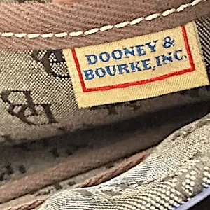 Dooney & Bourke Signature Monogram Tote Bag Brown Canvas Leather Trim Drawstring thumbnail 12
