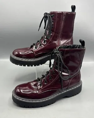 Sincerely Jules Harley Combat Boots Women's 8.5 Burgundy Leather Rugged Lug Sole thumbnail 1