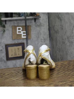 NWT Jewel Badgley Mischka Womens Pretty Block Heel Dress Sandals Gold Textile 8M thumbnail 9