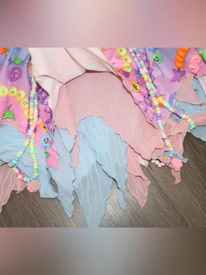 iHeartRaves Kandi Fairy Pixie Hem Mesh Rave Mini Skirt Pastel Bead Print size 1X thumbnail 6